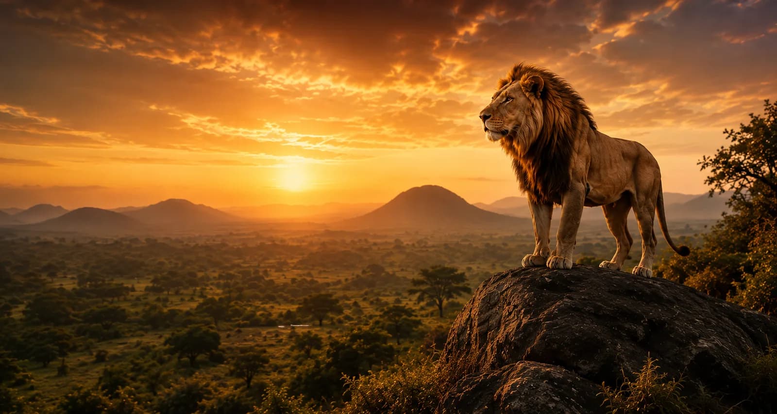 Lion at golden sunset – Wahika Safaris Uganda